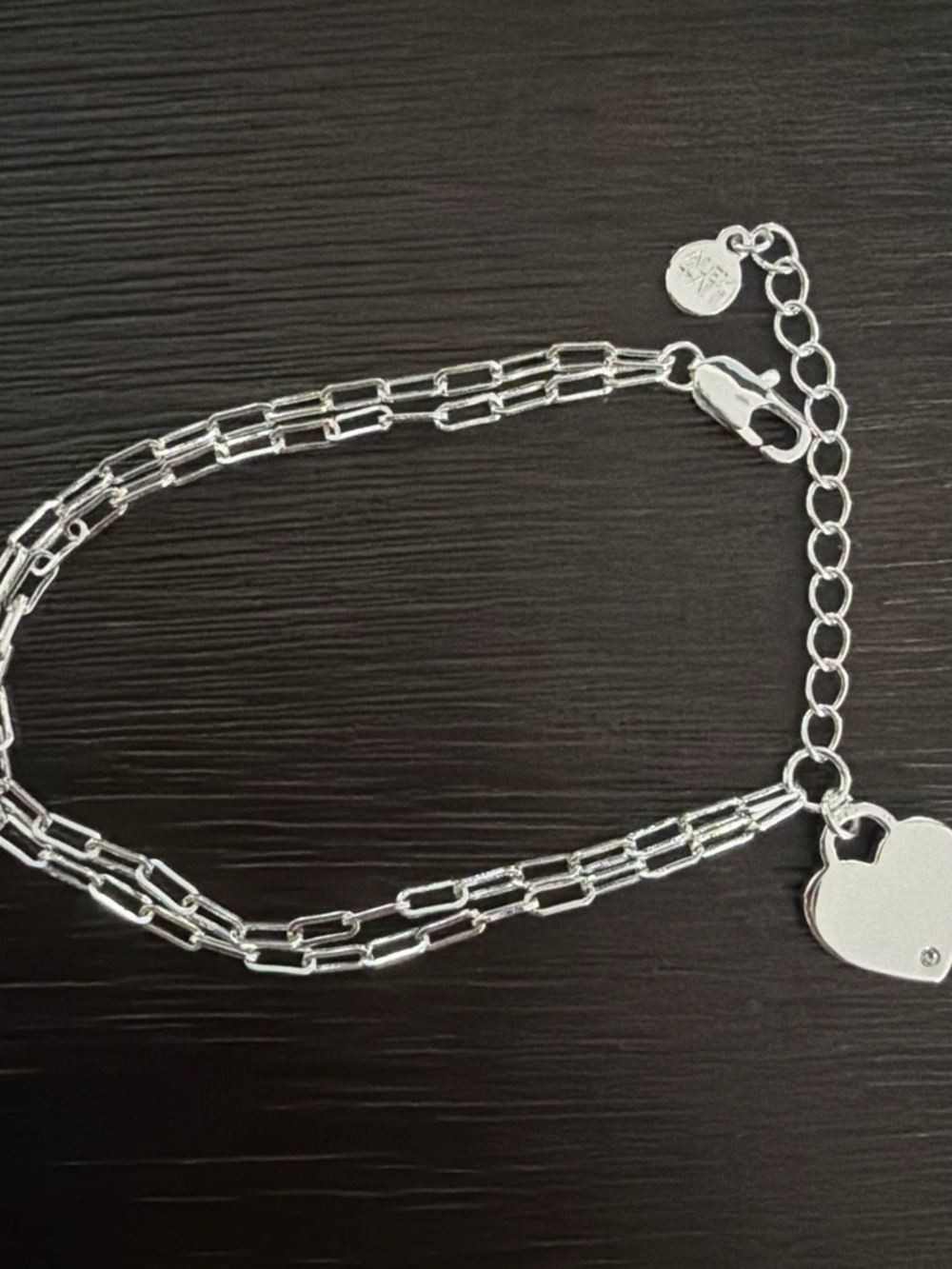 Alex and Ani Silver Double-Chain Heart Charm Bracelet